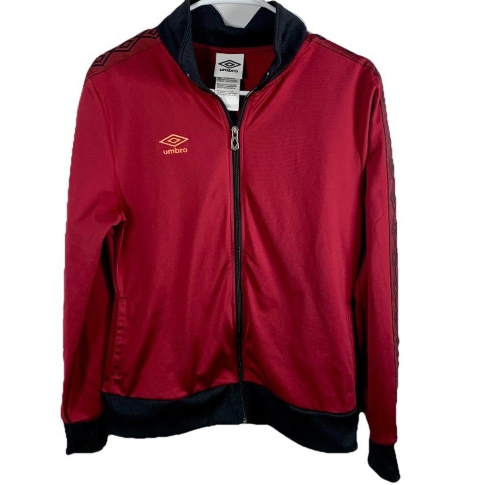 Umbro Track Jacket Burgundy Red Black Logo Full Zip Soccer Women M Diamond Retro